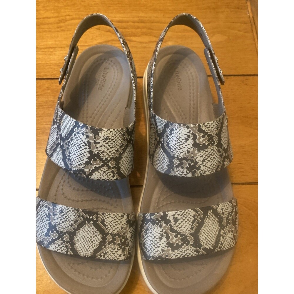 Crocs Tan & Brown Snakeskin Sandals Size 6 Lite Ride